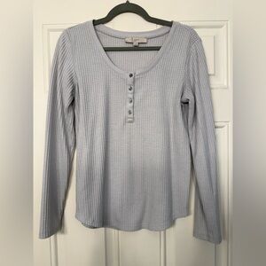 LOFT Light Gray Waffle Knit Long Sleeve Henley